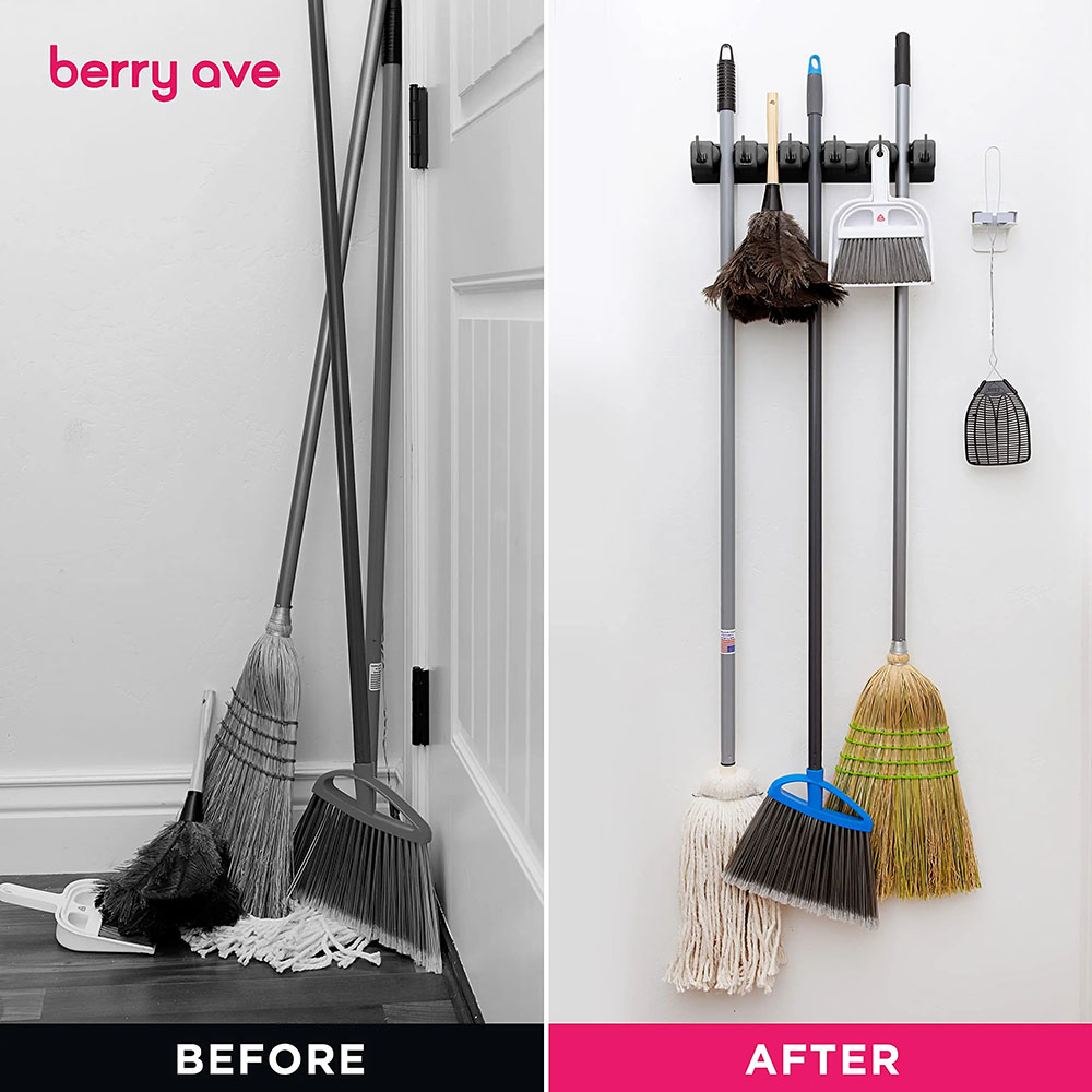 Wall Mounted Mop Holder 3/4/5  - Kitchen Gadgets Hacks ulasan dan harga