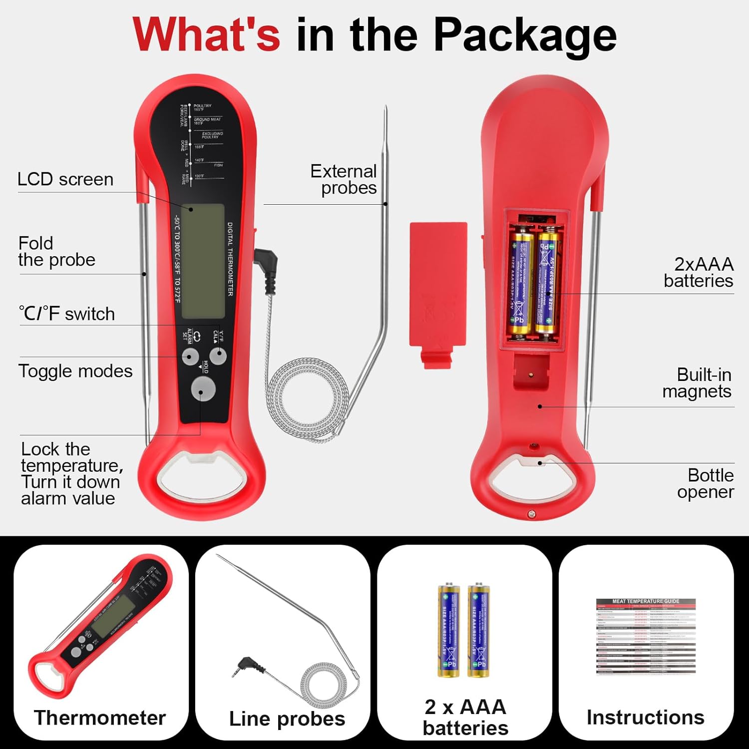 Long Cable Professional Meat T - Instant Read Thermometer ulasan dan harga